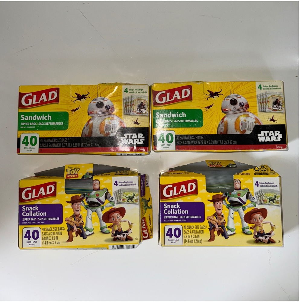 Glad Disney Star Wars Toy Story Sandwich Snack Zipper Bags 4 Pack 160 Total